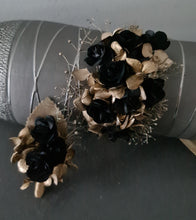 Load image into Gallery viewer, Gracefull dainty Gold and black Everlasting flowers corsage & buttonhole set AB2174 - School formal, prom, graduation