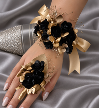 Load image into Gallery viewer, Graceful dainty Gold and black Everlasting flowers corsage & buttonhole set AB2174 - School formal, prom, graduation