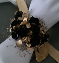 Load image into Gallery viewer, Gracefull dainty Gold and black Everlasting flowers corsage & buttonhole set AB2174 - School formal, prom, graduation