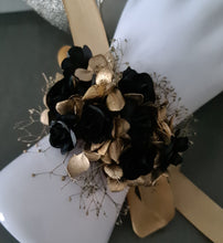 Load image into Gallery viewer, Gracefull dainty Gold and black Everlasting flowers corsage & buttonhole set AB2174 - School formal, prom, graduation