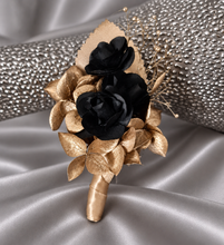 Load image into Gallery viewer, Graceful dainty Gold and black Everlasting flowers corsage & buttonhole set AB2174 - School formal, prom, graduation