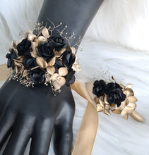 Load image into Gallery viewer, Gracefull dainty Gold and black Everlasting flowers corsage & buttonhole set AB2174 - School formal, prom, graduation