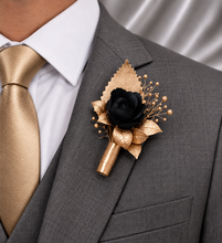 Load image into Gallery viewer, Graceful dainty Gold and black Everlasting flowers corsage & buttonhole set AB2174 - School formal, prom, graduation