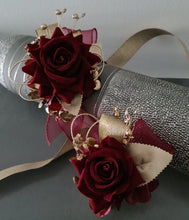 Load image into Gallery viewer, Burgundy and gold everlasting flowers corsage & buttonhole AB2176 - School formal, prom, graduation