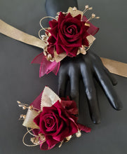 Load image into Gallery viewer, Burgundy and gold everlasting flowers corsage & buttonhole AB2176 - School formal, prom, graduation