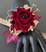 Load image into Gallery viewer, Burgundy and gold everlasting flowers corsage & buttonhole AB2176 - School formal, prom, graduation