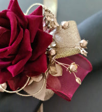 Load image into Gallery viewer, Burgundy and gold everlasting flowers corsage & buttonhole AB2176 - School formal, prom, graduation