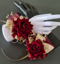 Load image into Gallery viewer, Burgundy and gold everlasting flowers corsage & buttonhole AB2176 - School formal, prom, graduation