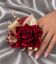 Load image into Gallery viewer, Burgundy and gold everlasting flowers corsage & buttonhole AB2176 - School formal, prom, graduation