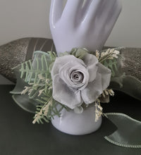 Load image into Gallery viewer, Gray and sage green preserved flowers corsage & buttonhole AB2177 - School formal, prom, graduation