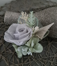 Load image into Gallery viewer, Gray and sage green preserved flowers corsage & buttonhole AB2177 - School formal, prom, graduation