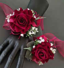 Load image into Gallery viewer, Burgundy, green and white corsage & buttonhole AB2178 - School formal, prom, graduation