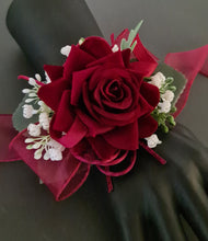 Load image into Gallery viewer, Burgundy, green and white corsage & buttonhole AB2178 - School formal, prom, graduation