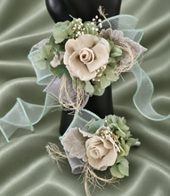 Load image into Gallery viewer, Gray sage green preserved flowers corsage & buttonhole AB2179 - School formal, prom, graduation
