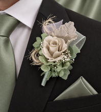Load image into Gallery viewer, Gray sage green preserved flowers corsage & buttonhole AB2179 - School formal, prom, graduation