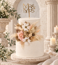 Load image into Gallery viewer, Everlasting flowers blush, champagne gold & neutral cake topper AB2180