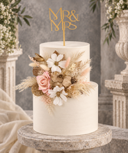 Load image into Gallery viewer, Everlasting flowers blush, champagne gold & neutral cake topper AB2180