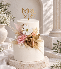 Load image into Gallery viewer, Everlasting flowers blush, champagne gold & neutral cake topper AB2181