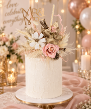 Load image into Gallery viewer, Everlasting flowers blush, champagne gold & neutral cake topper AB2182