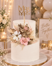Load image into Gallery viewer, Everlasting flowers blush, champagne gold & neutral cake topper AB2182
