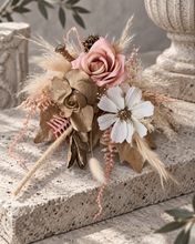 Load image into Gallery viewer, Everlasting flowers blush, champagne gold & neutral cake topper AB2182