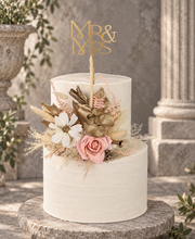 Load image into Gallery viewer, Everlasting flowers blush, champagne gold & neutral cake topper AB2182