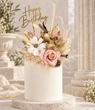 Load image into Gallery viewer, Everlasting flowers blush, champagne gold & neutral cake topper AB2182