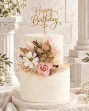 Load image into Gallery viewer, Everlasting flowers blush, champagne gold & neutral cake topper AB2182