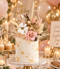 Load image into Gallery viewer, Everlasting flowers blush, champagne gold & neutral cake topper AB2182
