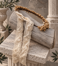 Load image into Gallery viewer, Brown baby’s breath / gypsophila flower crown with lace ribbon