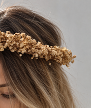 Load image into Gallery viewer, Brown baby’s breath / gypsophila flower crown with lace ribbon