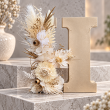 Load image into Gallery viewer, Preserved Everlasting flowers letter H - 15cm - White & Antique Gold
