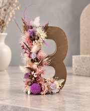 Load image into Gallery viewer, Preserved Everlasting flowers letter B - 15cm - Gold & purple