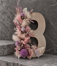 Load image into Gallery viewer, Preserved Everlasting flowers letter B - 15cm - Gold & purple