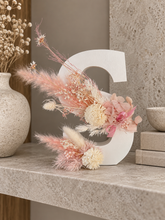 Load image into Gallery viewer, Preserved Everlasting flowers letter S - 15cm - White & pink