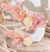 Load image into Gallery viewer, Preserved Everlasting flowers letter S - 15cm - White & pink