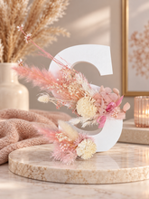 Load image into Gallery viewer, Preserved Everlasting flowers letter S - 15cm - White & pink