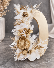 Load image into Gallery viewer, Preserved Everlasting flowers letter D - 15cm - Champagne Gold & White