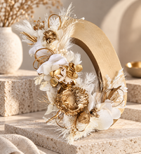 Load image into Gallery viewer, Preserved Everlasting flowers letter D - 15cm - Champagne Gold & White