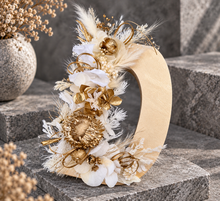 Load image into Gallery viewer, Preserved Everlasting flowers letter D - 15cm - Champagne Gold & White