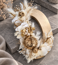Load image into Gallery viewer, Preserved Everlasting flowers letter D - 15cm - Champagne Gold & White