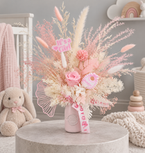 Load image into Gallery viewer, Welcome Baby girl preserved rose arrangement