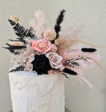 Load image into Gallery viewer, Floral cake topper in black, nude & soft pink/peach tones