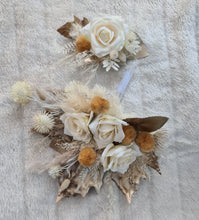 Load image into Gallery viewer, Double floral cake topper in champagne gold & warm tones