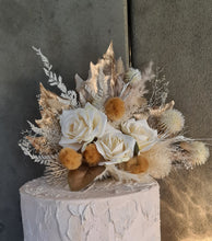 Load image into Gallery viewer, Double floral cake topper in champagne gold & warm tones