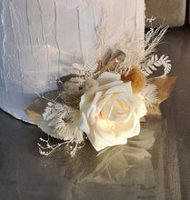 Load image into Gallery viewer, Double floral cake topper in champagne gold & warm tones