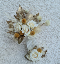 Load image into Gallery viewer, Double floral cake topper in champagne gold & warm tones