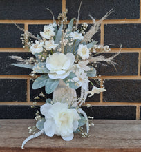 Load image into Gallery viewer, Double floral cake topper green & neutral colours