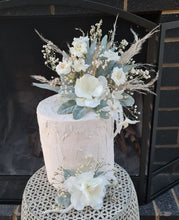 Load image into Gallery viewer, Double floral cake topper green & neutral colours