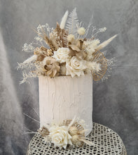 Load image into Gallery viewer, Double floral cake topper in neutral & gold tones